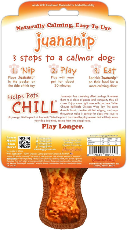 Doggijuana Tuffer Chewer Mini Plush Dog Toy | Funny Dog Toy Plush with Juananip Catnip for Dogs | Calming Aid for Dogs | Interactive Squeaky Chew Toy for Play (Chicken Wing)