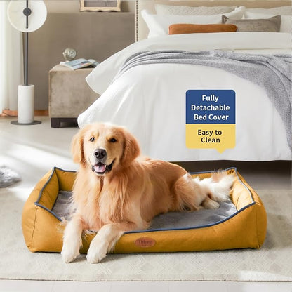 Orthopedic Dog Beds for Medium Dogs, Durable Egg Crate Foam Sofa Dog Bed wit Washable Removable Cover,Waterproof Lining,Pet Bed for Large Dogs (Mustard Yellow, 39.4" L x 31.5" W x 7.4" Th)