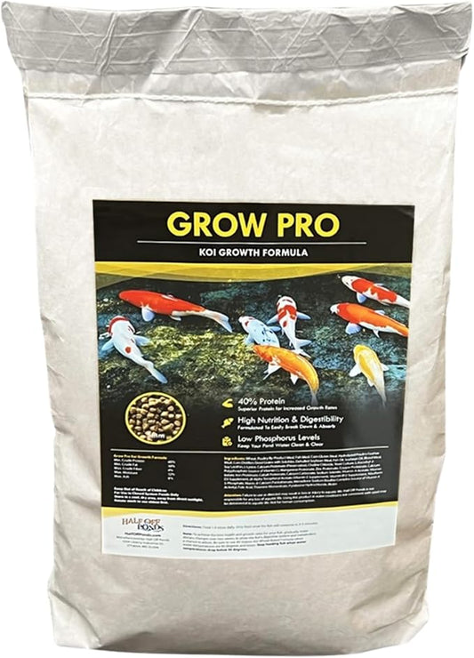 HALF OFF PONDS Grow Pro Koi Fish Food - 10 lb Floating Pellets, 3mm Size - Goldfish Food for Ponds - 40% Protein with Fish Meal & Probiotics - Designed for Rapid Growth & High Digestibility