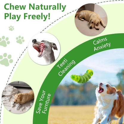 Caterpillar Dog Chew Toys for Aggressive Chewers, Tough Indestructible Squeaky Dog Toy with Beef Flavor Nylon Rubber for Large Medium Dogs to Keep Them Busy and Reduce Boredom (Green)