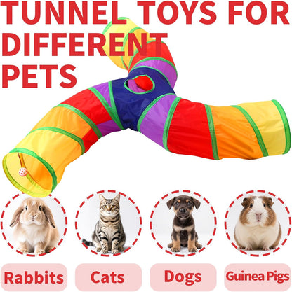 Pet Cat Tunnel, 3 Way Tunnels for Indoor Cats, Collapsible Pet Tunnel for Kitten, Puppy, Rabbit, 25cm-Wide Tunnels, Durable & Breathable, with Peek Hole Toy Ball