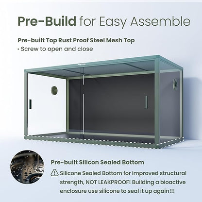 120 Gallon Bearded Dragon Tank,48" x 24" x 24" Reptile Tank with Sliding Door Top Screen Ventilation, Front Opening Reptile Enclosure for Easy Maintenance