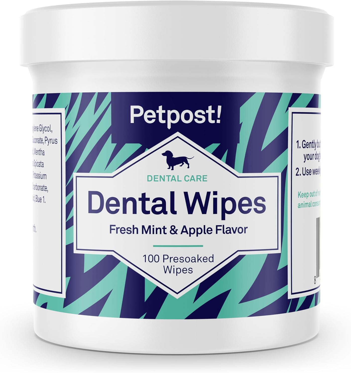 Petpost Dental Wipes for Dogs | 100 Count Presoaked Pads in Natural Tooth Cleaning Solution | Bad Breath and Tooth Buildup Remover