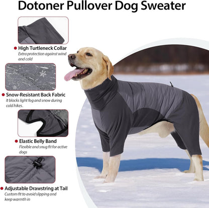 Dotoner Dog Sweater Warm Fleece Pullover Winter Sweatshirt with Turtleneck Leash Opening Waterproof Back Four Leg Cozy Clothes for Medium Large and Small Dogs