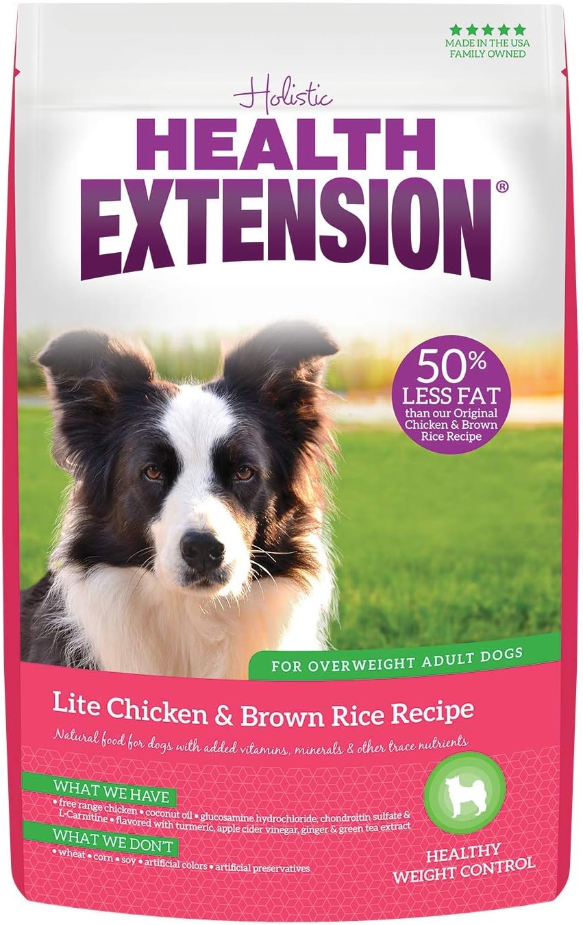 Health Extension Lite Chicken & Brown Rice Dry Dog Food, Low Fat Formula Supports Healthy Weight, with Probiotics & Superfoods for Digestion & Coat Health (30lb)
