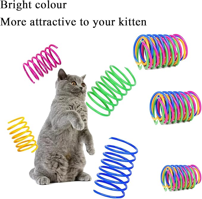 Cat Spring Toys, Bouncy Coil Kitty Cats Spiral Spring Toy for Indoor Cats Heavy Interactive Cat Toys Springy Chew Toys Colorful Springs Cat Toy for Biting, Swatting, Hunting Entertainment Kitten Toys