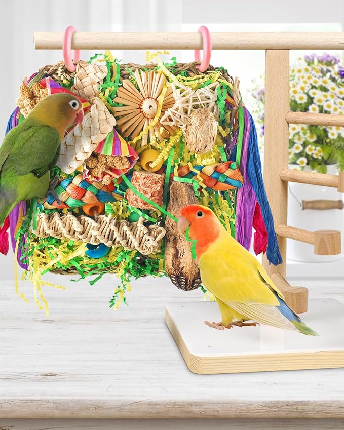ERKOON Bird Toys, Parrot Toys Foraging Swing Mat Parrot Cage Hanging Toys Birds Grass Mat Climbing Wall with Seagrass, Birds Cage Accessories (Green)