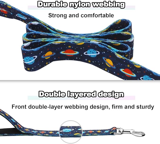 4ft Dog Leash with Two Padded Handles, Heavy Duty Strong Nylon Pet Leash with Soft Neoprene Handle for Small Medium Large Dogs, Blue Space