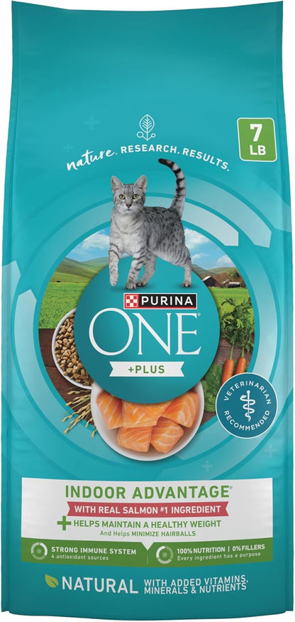 Purina ONE Natural Low Fat, Indoor Dry Weight Control High Protein Cat Food Plus Indoor Advantage With Real Salmon - 7 lb. Bag