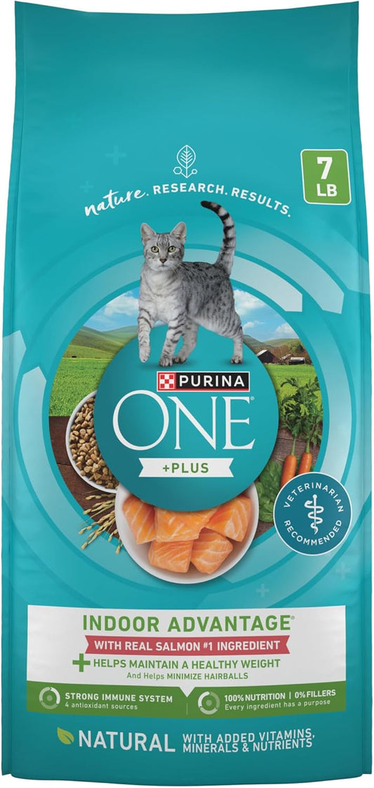 Purina ONE Natural Low Fat, Indoor Dry Weight Control High Protein Cat Food Plus Indoor Advantage With Real Salmon - 7 lb. Bag