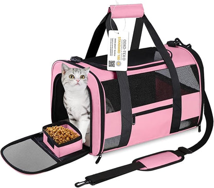 Cat Carrier Pet Carrier Airline Approved for Small Dogs Medium Cats Puppies 15 Lbs Dog Carrier with Reflective Strip, Collapsible Soft Sided Cat Travel Carriers - Pink