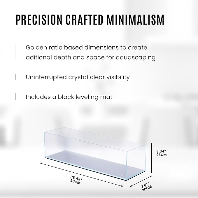 UNS Ultra Clear Rimless Tank - 11.8GAL | 45L - 35.43x7.87x9.84 | 90x20x25 CM, 6mm Glass Thickness, Leveling Mat Included - Low Iron, High Clarity Fish Tank w/ 45° Mitered Edge - [90B]