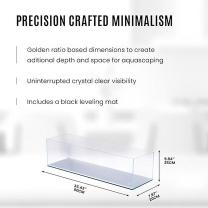 UNS Ultra Clear Rimless Tank - 11.8GAL | 45L - 35.43x7.87x9.84 | 90x20x25 CM, 6mm Glass Thickness, Leveling Mat Included - Low Iron, High Clarity Fish Tank w/ 45° Mitered Edge - [90B]