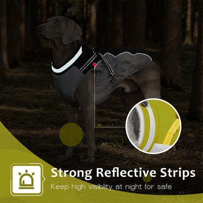 Dog Winter Coat with Harness, Dog Jacket, Pet Clothes with Zipper on Back, Waterproof Windproof Warm Vest, Reflective Cold Weather Coats, for Small Medium Large Dogs, Thick, Green, M