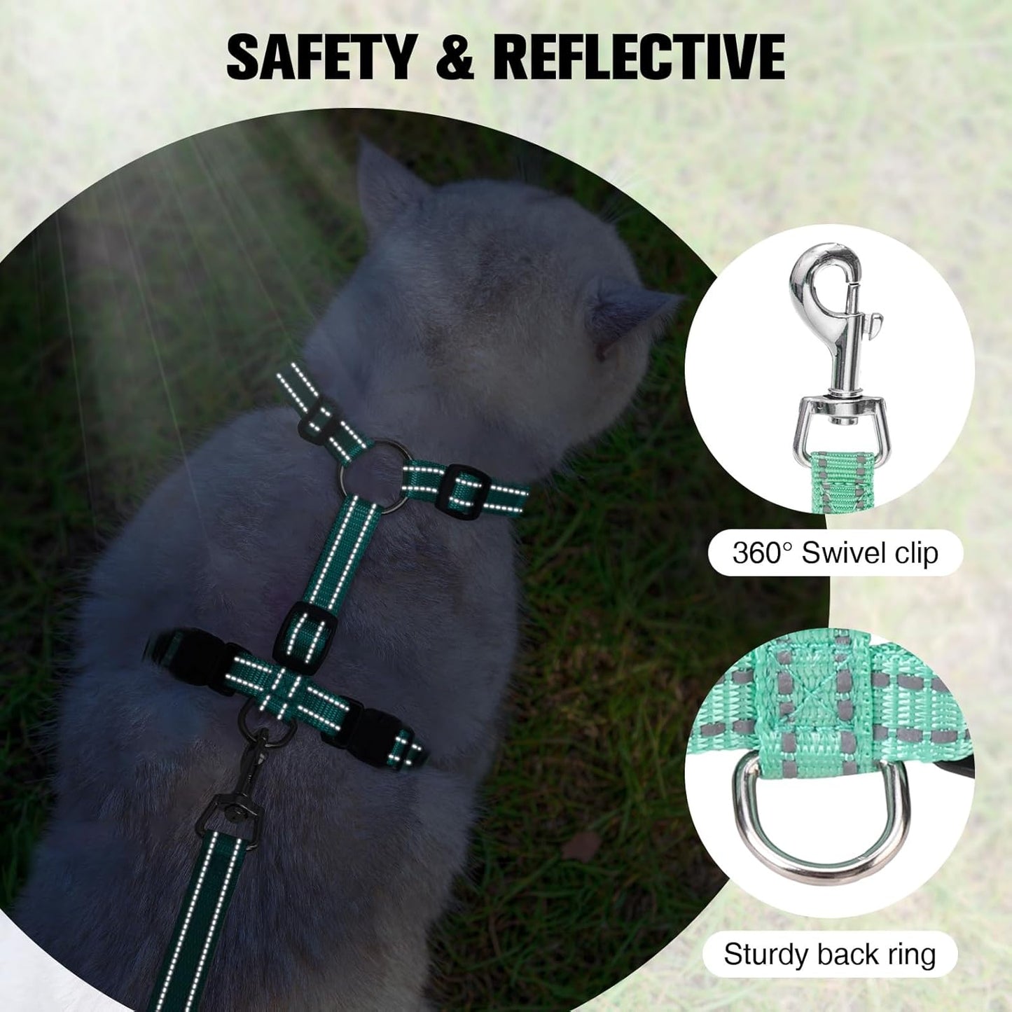 BEAUTYZOO Cat Harness and Leash Set for Walking Escape Proof, Neck Release Adjustable Harnesses for Kitten Puppy Small Medium Large Cats, Soft Cute Easy Control Small Cat Harness for Cats Boy Girls