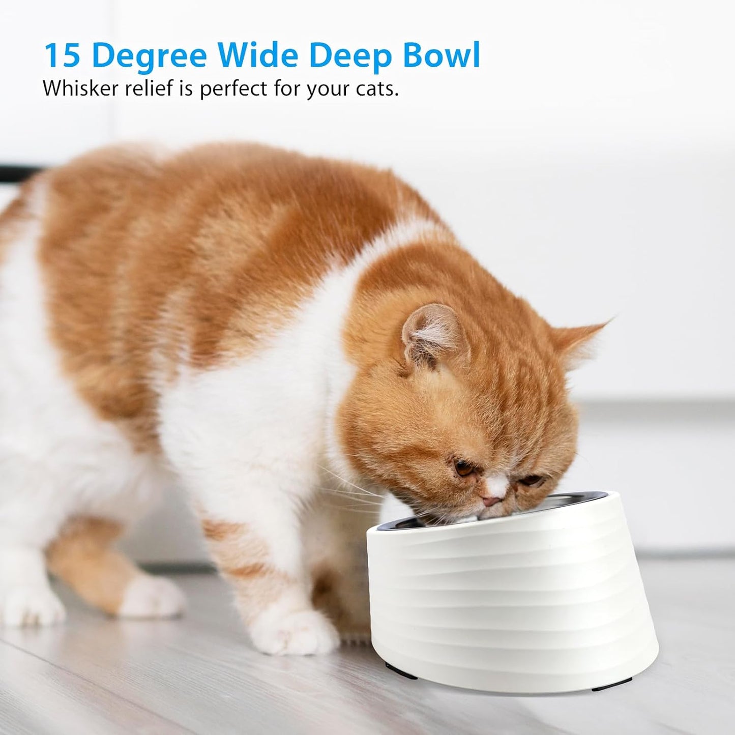 Slanted Small Cat Food Bowl 0.5 Cup, 15° Tilted Stainless Steel Mini Dog Puppy Food Bowl, Non-Slip & Non-Spill Small Kitten Pet Feeder with Elevated Detachable Melamine Stand, Easy to Get Food