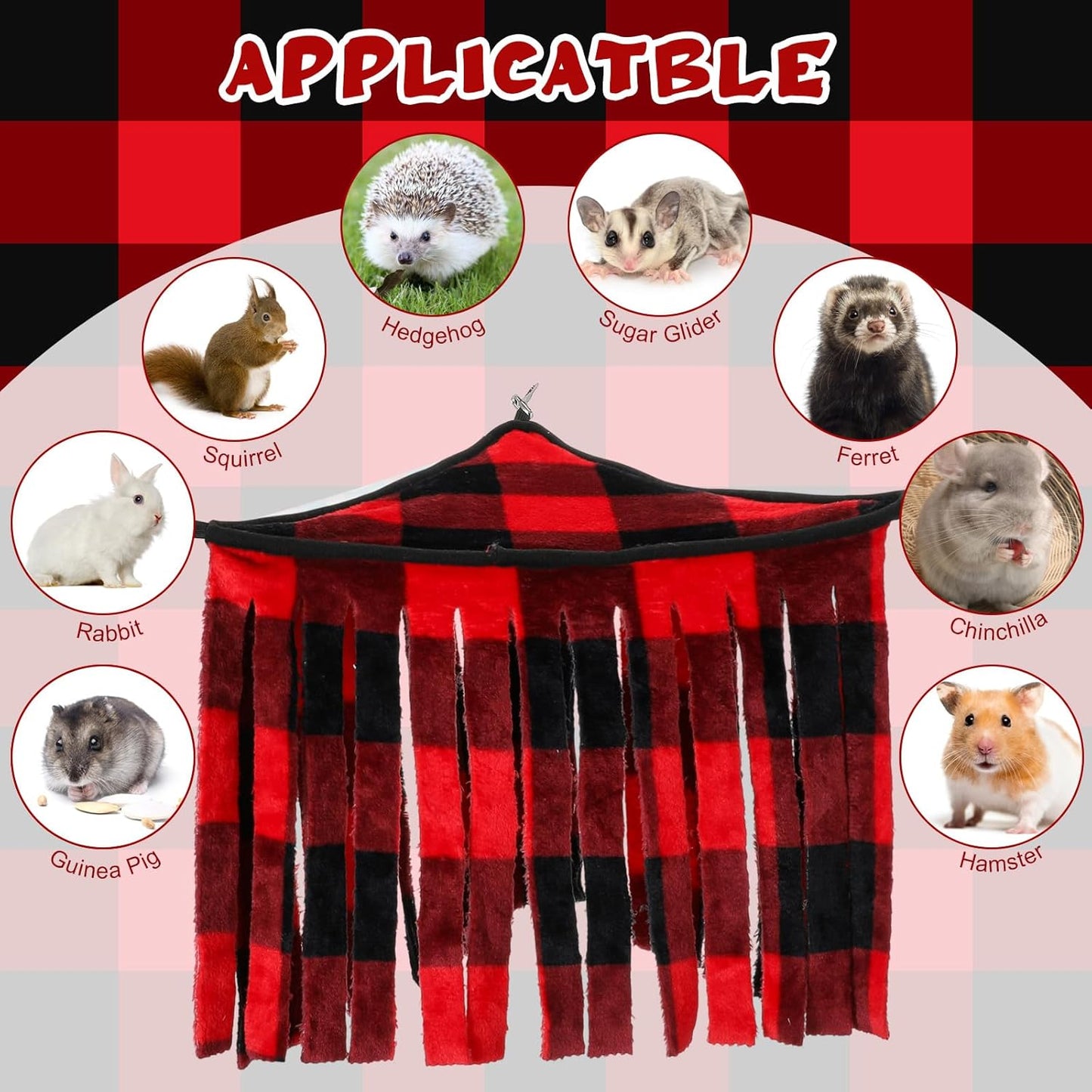 Huwena 4 Pcs Guinea Pig Hideout Christmas Plaid Fleece Hideaway Toys Cage Accessories Small Animals Corner Triangular Hammock Hamster Ferret Playing Sleeping Bed for Hedgehog Bunny Chinchillas