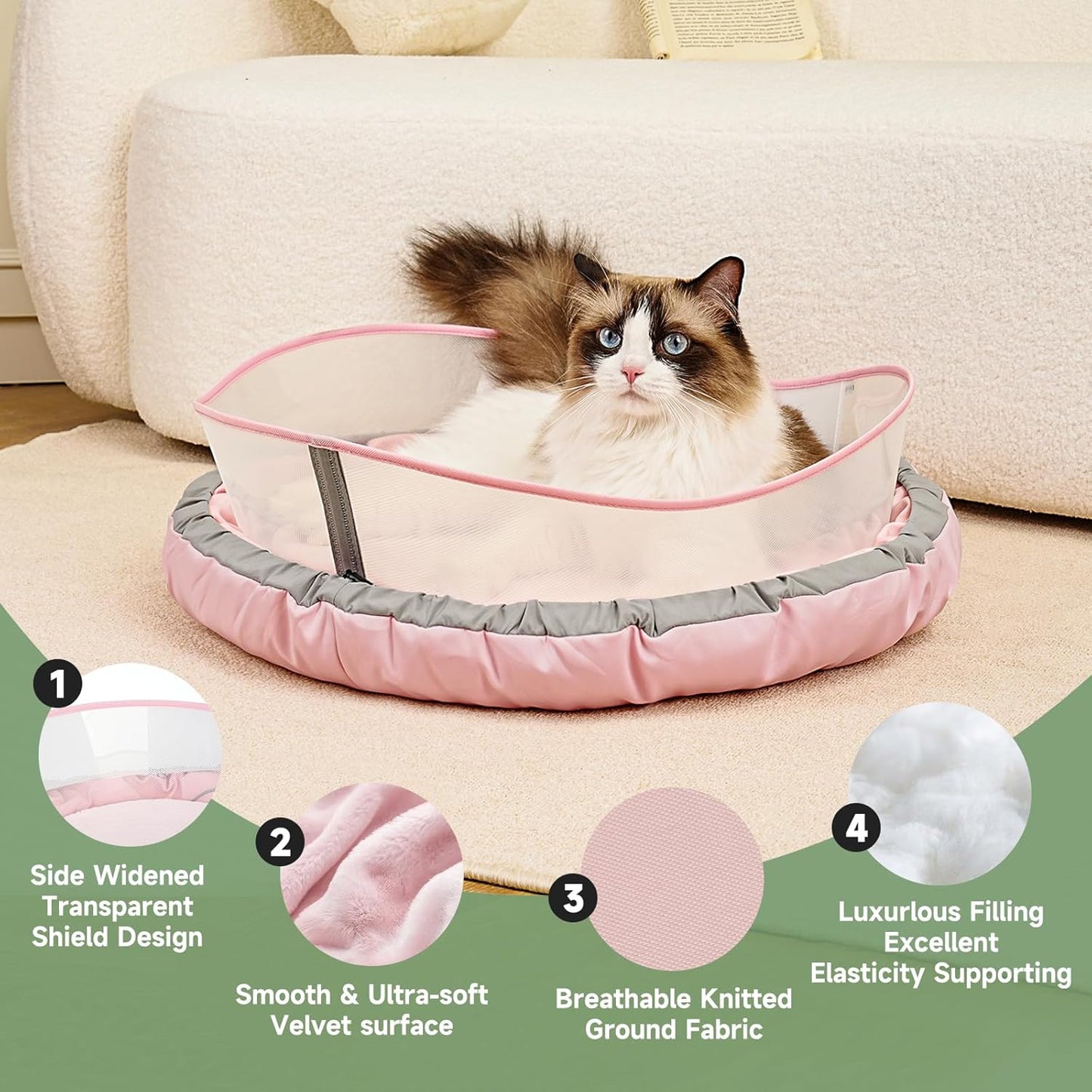 Cat Beds for Indoor Cats, Round Dog Bed for Small Dogs, Puppy, Kitten -Soft Plush Washable Cat Bed Calming with Protective Shield (Pink，18 Inches)