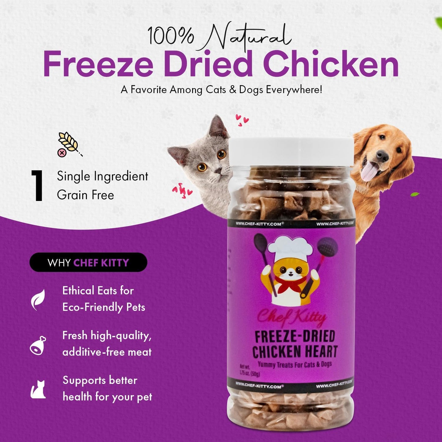 Freeze-Dried Chicken Heart Treats for Cats & Dogs – 100% Human Grade, Single Ingredient, High-Protein, Healthy Snack – No Additives or Preservatives – 1.4oz - Inspected & Tested in USA