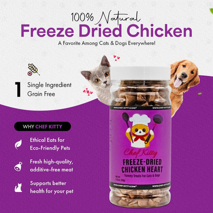 Freeze-Dried Chicken Heart Treats for Cats & Dogs – 100% Human Grade, Single Ingredient, High-Protein, Healthy Snack – No Additives or Preservatives – 1.4oz - Inspected & Tested in USA