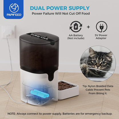 PAPIFEED 5G WiFi Automatic Cat Feeders: Smart Automatic Cat Food Dispenser with Slow Feeding Mode, Detachable for Easy Cleaning, Pet Feeder with Alexa, 1-30 Meals Per Day for Multiple Pets (6L/25 Cup)