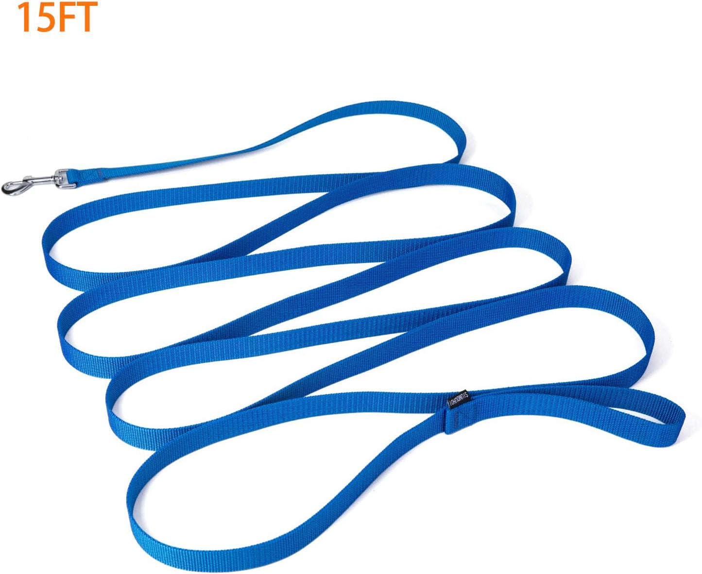 Strong Durable Nylon 15ft Long Dog Training Leash, Traction Rope, 1 Inch Wide, for Small and Medium Dog (Blue, 15 Feet)