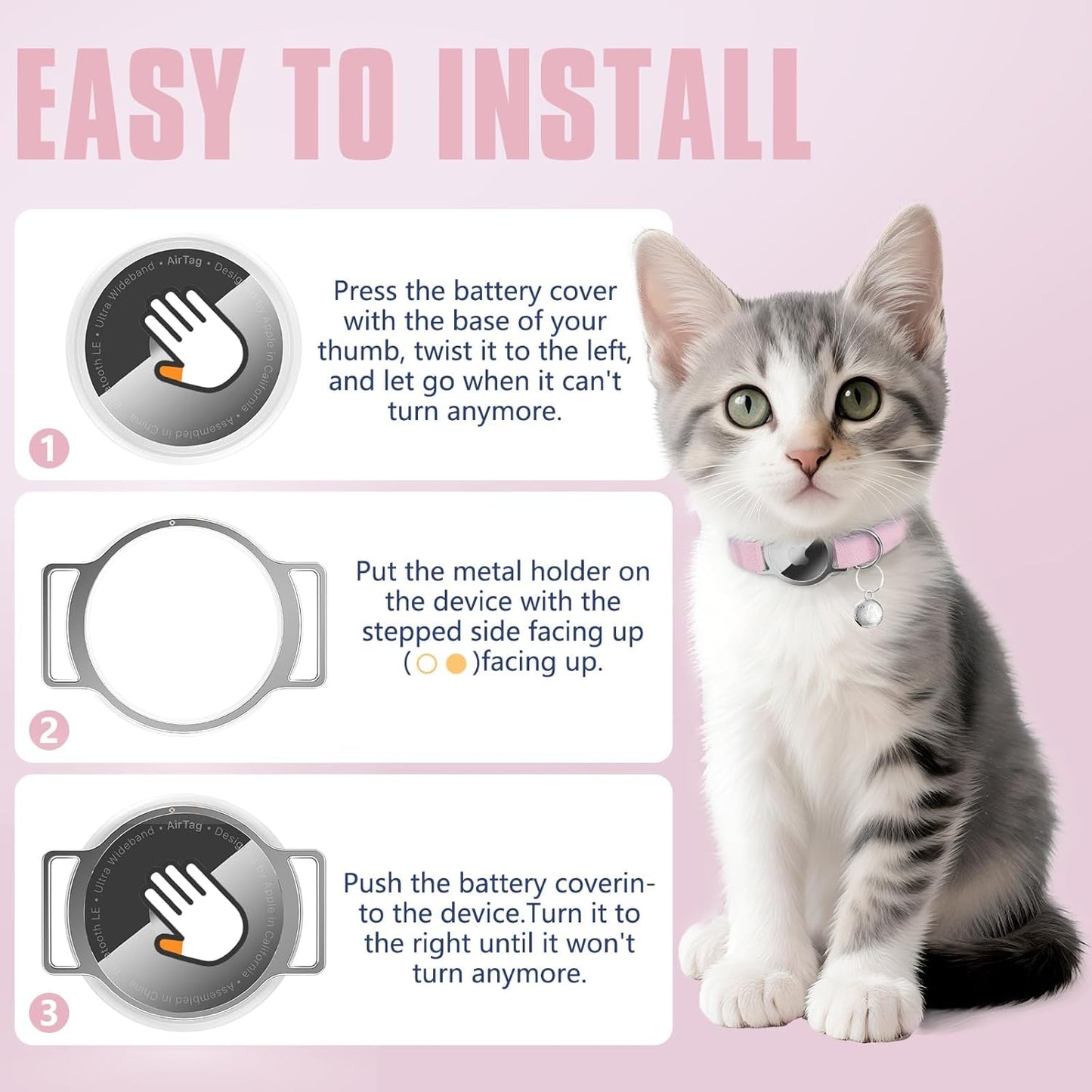 AirTag Cat Collar, Ultra Elastic Cat Tracker Collar, Airtag Holder Compatible with Apple Air Tag, [Lightweight & Scratch Resistant] Adjustable Stepless GPS Pet Collar for Cats Kittens, Pink