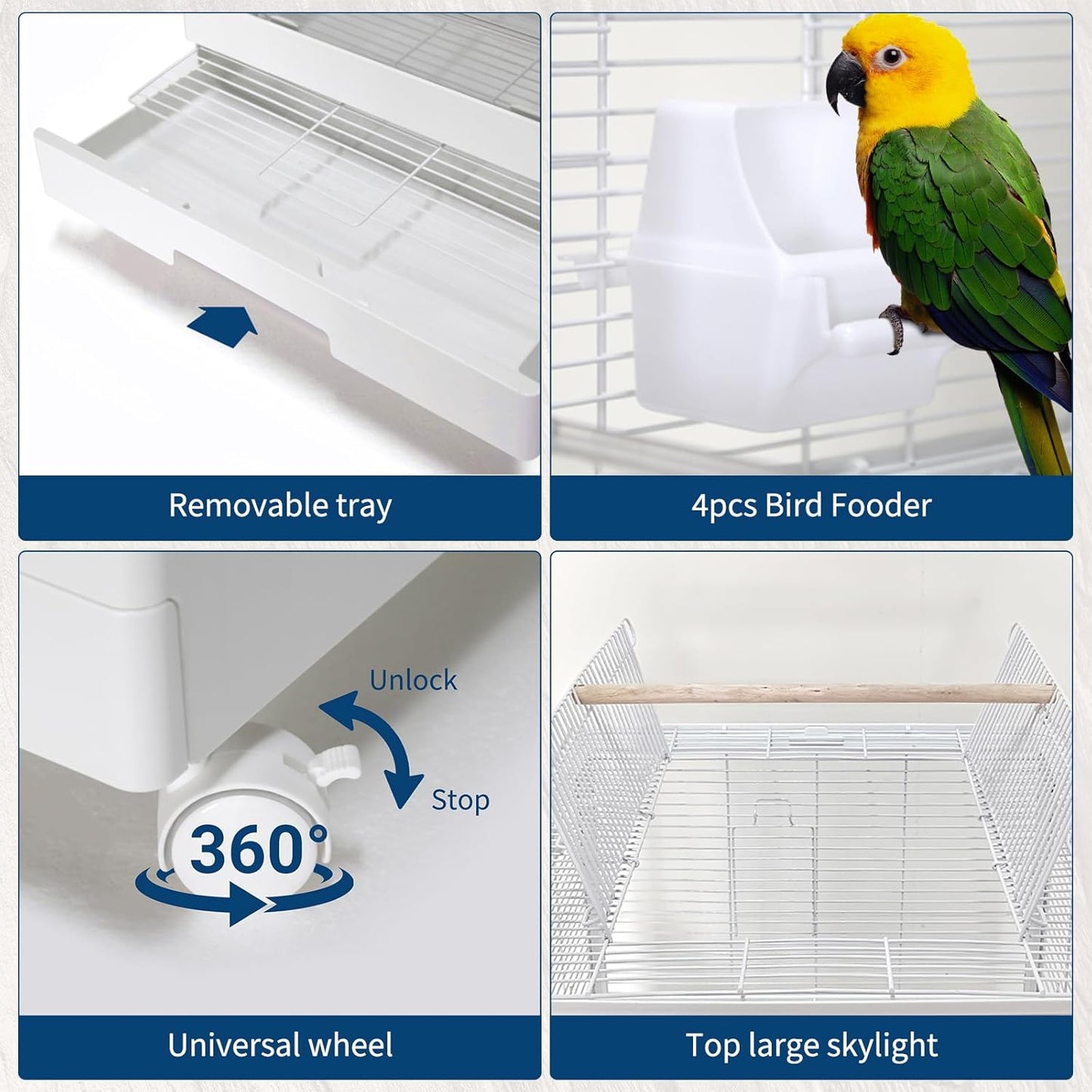 GarveeHome Small Bird Cage with Wheels, 40 Inch Parakeet Cage with Top Stand, 3 in 1 Bird Carrier for Parakeets, Canaries, Lovebirds, Small Quaker, Cockatiels, Budgie, Green Cheek,Conure