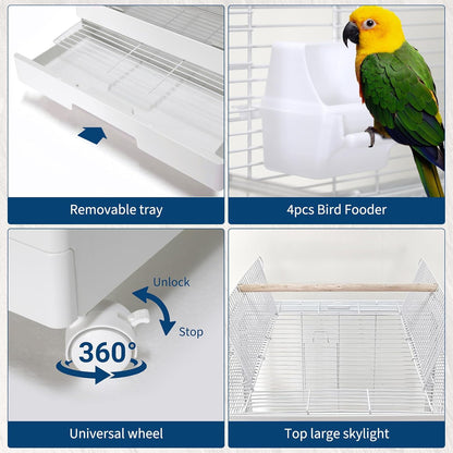 GarveeHome Small Bird Cage with Wheels, 40 Inch Parakeet Cage with Top Stand, 3 in 1 Bird Carrier for Parakeets, Canaries, Lovebirds, Small Quaker, Cockatiels, Budgie, Green Cheek,Conure