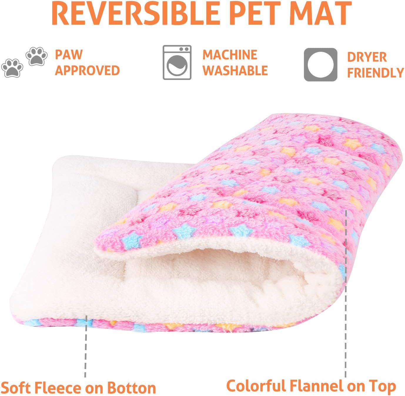 Mora Pets Dog Crate Pad - Ultra Soft Bed With Cute Star Print, Washable Mat for Large Medium Small Dogs, Reversible Fleece Kennel Liner, Cat Bed 35 x 22.8 Inch Pink