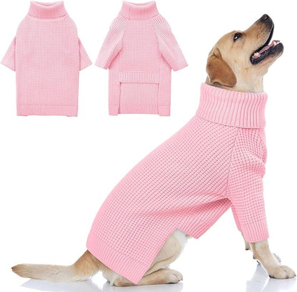 Queenmore Dog Sweaters for Large Dogs, Long Sleeve Warm Dog Sweaters, Turtleneck Knitted Pullover Pet Clothes, XL Dog KintSweater, Cat Knitwear, Pink XL