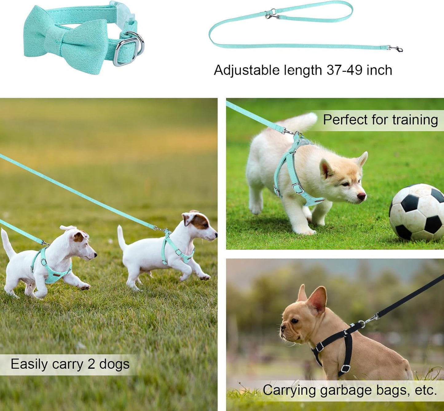 Dog Harness and Leash Set, XXS No Pull Adjustable Puppy Harness with Multifunction Pink Dog Leash and Dog Collar, Soft No Choke Escape Proof Pet Harness Vest for Small Dogs and Cats (Mint Green, S)