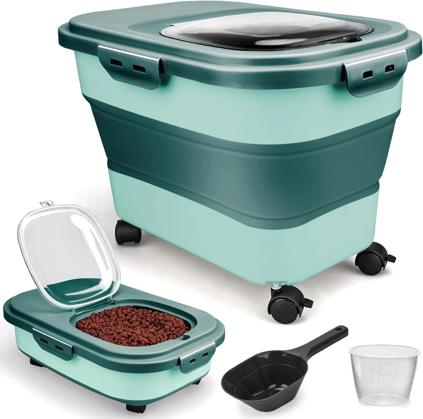 Dog Food Storage Container, 5-20Lbs Collapsible Pet Food Storage Containers with Rolling Wheel Airtight Locking Lid, Dry Food Storage Bin with Cup and Scoop, Suitable for Pet Food, Flour, Rice