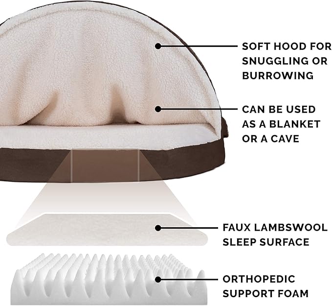 Furhaven 44" Round Orthopedic Dog Bed for Large Dogs w/ Removable Washable Cover, For Dogs Up to 80 lbs - Sherpa & Suede Snuggery - Espresso, 44-inch