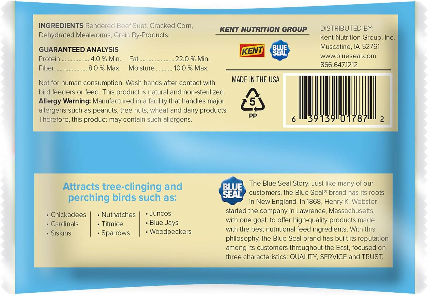 Blue Seal Mealworm Medley Suet Dough Cake | No Mess Wild Bird Suet | Attracts a Variety of Wild Birds | Melt Resistant | Year-Round Feeding | Food for Wild Birds | Made in The USA | 12 oz (12 Pack)