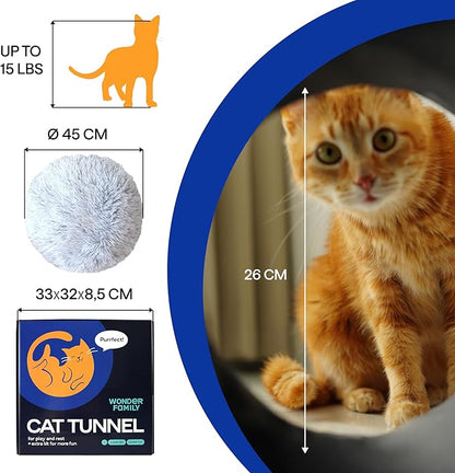 Cat Tunnel Bed with Cat Toys - Bed Donut Cave – XL Plush Circle Hideaway for Indoor Cats, 3-in-1 Foldable Play Tunnel & Cozy Bed, Gift-Ready House Under Christmas Tree