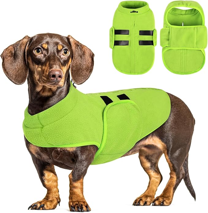 Queenmore XL Dog Sweaters, Soft Fleece Vest Pullover Dog Jacket with Leash Hole, Warm Winter Dog Clothes Cold Weather Doggy Dachshund Sweater for Large Dogs Cats Boy or Girl (Green, XL)