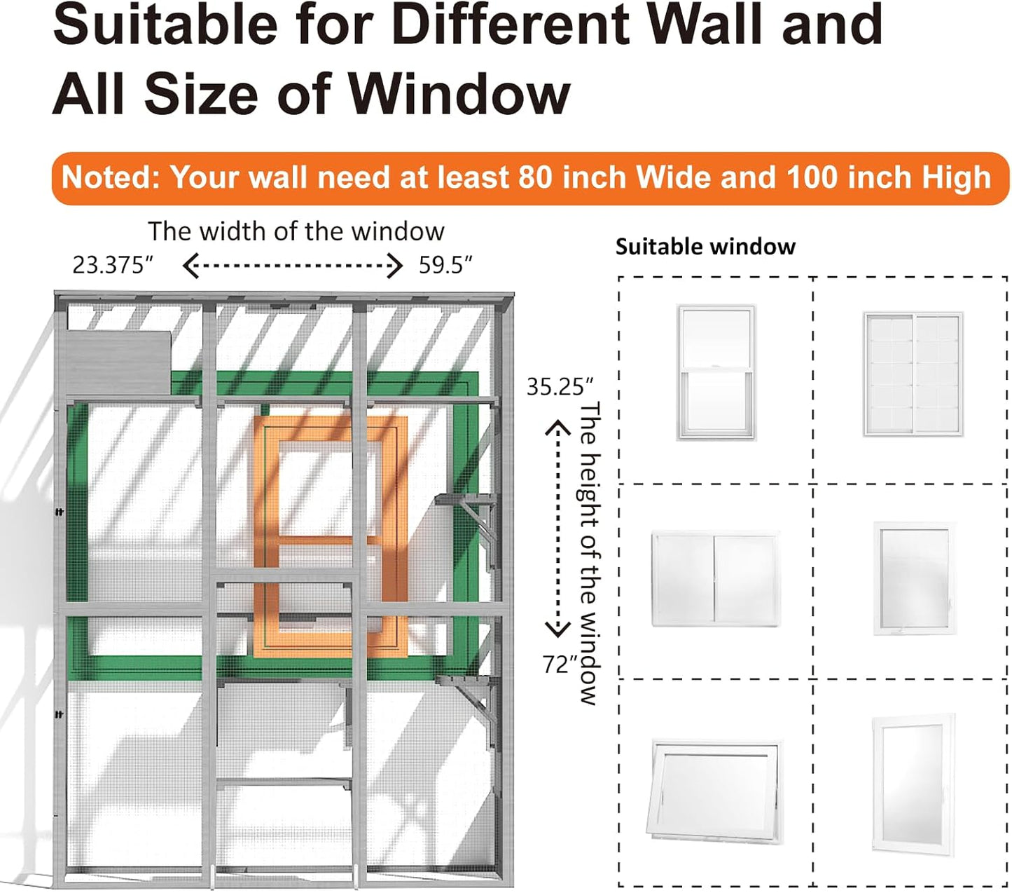 Cat Catio - Extra Large Window Catio Enclosure for Indoor/Outdoor Cats with Multi-Level Platforms, Weatherproof Roof - Spacious Cat Cage Playhouse for Multiple Pets (74.8"x33.5"x100")
