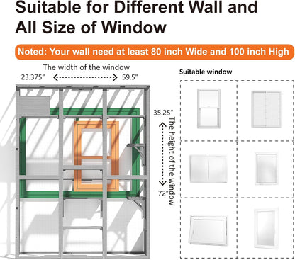 Cat Catio - Extra Large Window Catio Enclosure for Indoor/Outdoor Cats with Multi-Level Platforms, Weatherproof Roof - Spacious Cat Cage Playhouse for Multiple Pets (74.8"x33.5"x100")