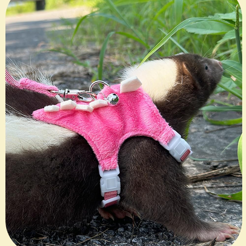 Ferret Harness and Leash Set Small Animals Vest Harness with Safe Bell Dinosaur Shaped Walking Clothes for Baby Rabbit Guinea Pig Teacup Chihuahua Mouse and Other Small pet (Pink)