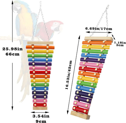 Dnoifne Large Colorful Bird Xylophone Toy, Suspensible Funny Xylophone Toy with 15 Metal Keys, Cage Accessories for Chicken Chick Birds Parrots Parakeets Cockatiels Budgies Love Birds