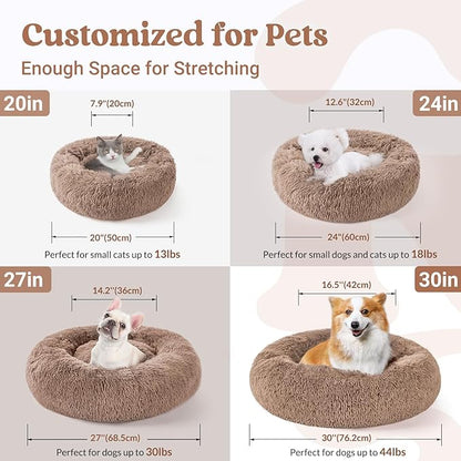 rabbitgoo Cat Beds for Indoor, 20 inches Machine Washable, Fluffy Round Pet Bed Non-Slip, Calming Soft Plush Donut Cuddler Cushion Self Warming for Small Dogs Kittens, Light Brown, Medium