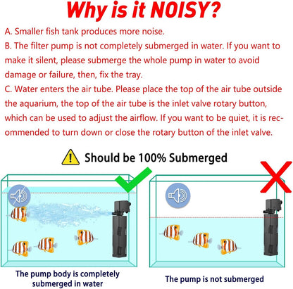 Aquarium Filter for 40-150 Gal. Tank Crystal 300GPH Biochemical Filtration Powerful Pump Submersible Internal Fish Tank Filters Large Tank Pond Clear Wavemaker Air Supply 4 in 1