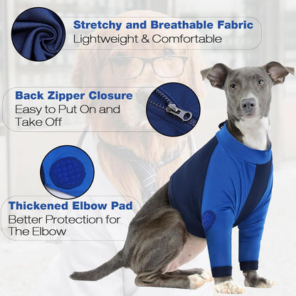LeLePet Dog Recovery Suit for Front Legs, Dog Sleeve to Stop Licking, Elbow Protector for Leg Injuries Shoulder Wounds After Surgery Male Female,Zippered Long-Sleeved Shirt Cone Alternative(S-3XL)