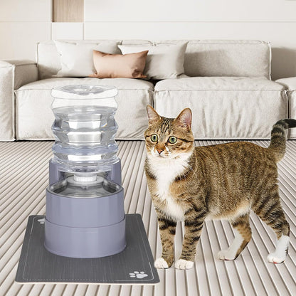 RIZZARI Automatic Pet Water Dispenser: 5L Gray Cats and Dogs Gravity Feeder - Stainless Steel Bowl - Outdoor Hiking Use