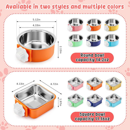 LemonRoad 12 Pcs Crate Dog Bowls Set Removable Stainless Steel Kennel Pet Hanging Food Water Feeder Bowl Cage Coop Cup for Puppy Medium Dog Cat Rabbit Ferret Bird