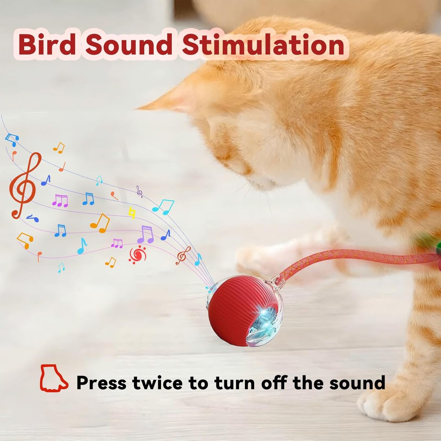 Interactive Cat Toys for Indoor Cats, Automatic Cat Toy with Elastic Mesh Tail, Electric Rolling Ball on Carpet, Chirping and Motion Activate Cat(Grey)