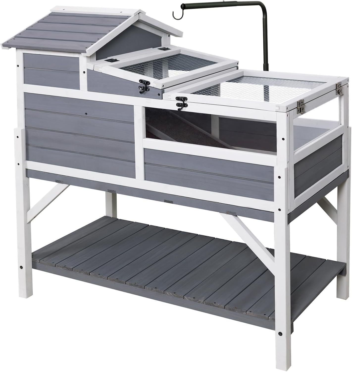 GEGURI Tortoise Habitat House Indoor Outdoor, 3-Room Wooden Turtle Enclosure Reptile Cage with Shelf Storage, Balcony & 2 Stories for Small Animals