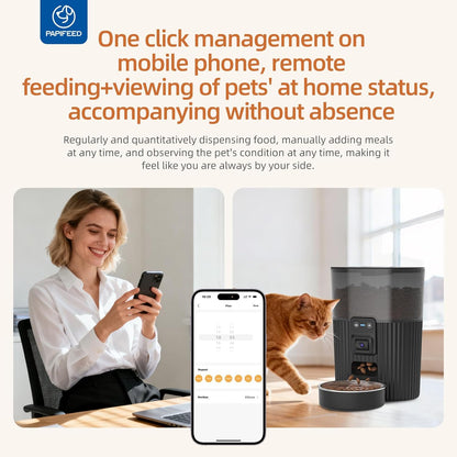PAPIFEED Automatic Cat Feeder with Camera with 84 oz/2.5L Automatic Pet Drinking Fountain，‌Adjustable Angle 2.4G WiFi/App Pet Food Dispenser，3.5L/15 Cup Timed Dispenser with Two-Way Audio