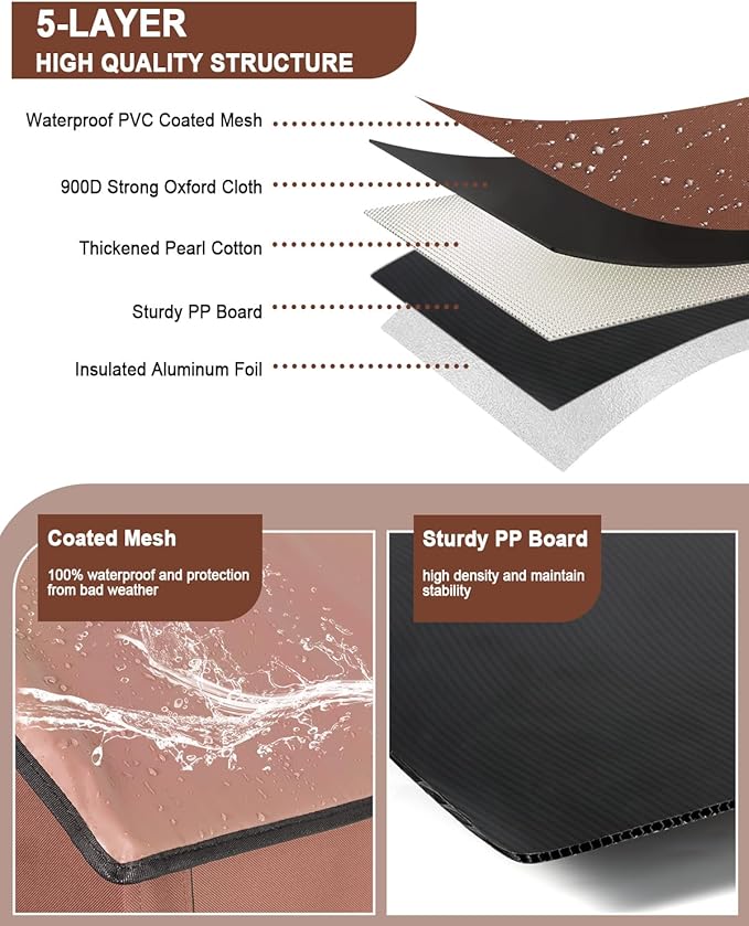 Extra Large Heated Cat House for Outside, Elevated Waterproof Outdoor Cat House Weatherproof for Winter, Insulated Outdoor Cat Shelter with Escape Doors and Heating Pad for Multiple Cats, Brown